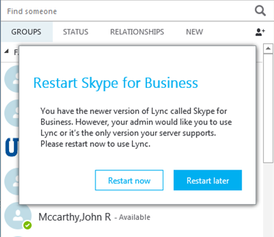 Skype for Business restart