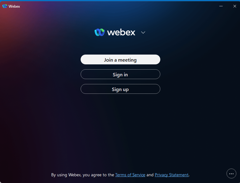 Webex Sign in Screen