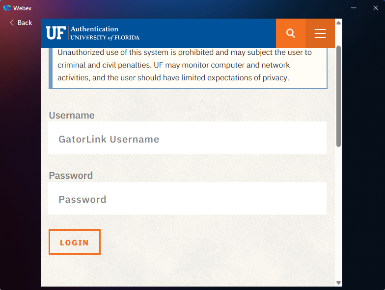Shibboleth Log in Screen