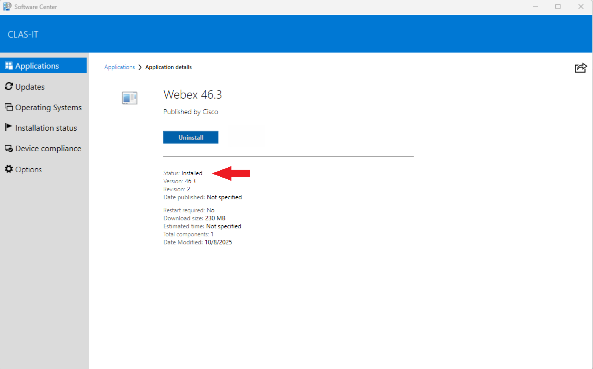 Example showing a correctly installed application.