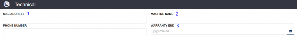 graphic representation of myAssets decal request form showing general technical fields.