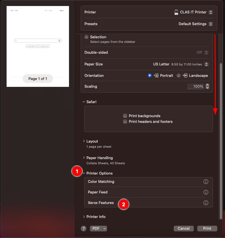 Configure Xerox Accounting Codes for MacOS 13 Ventura - CLAS IT